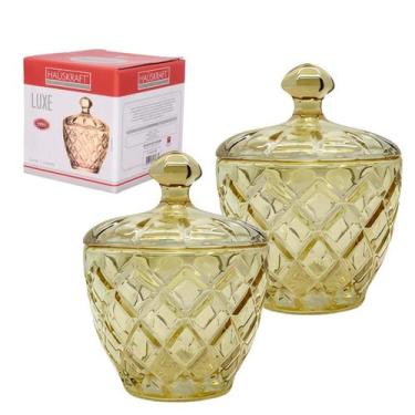 Imagem de Kit 2 Potiche Bombonier Baleiro Vidro Decoração Luxe Bala Com Tampa - 