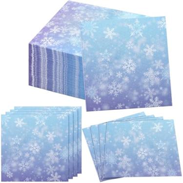 Imagem de Janlaugh 100 guardanapos de papel de floco de neve a granel gradiente azul e roxo guardanapos de festa descartáveis de 3 camadas para convidados do país das maravilhas decoração de festa toalha de mão
