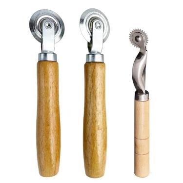 Imagem de Pacote com 3 rodas de pontuação e cabo de madeira maciça | Ferramenta multiusos para redimensionamento de caixa de papelão, encadernação, embalagem DIY | Dobras sem rasgos em papel ondulado e