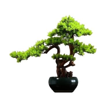 Imagem de Plantas Artificiais Chinês Hotel Desktop Paisagismo Folhas de Cipreste Artificiais Enfeites Bonsai Simulação Árvore Vaso Sintético