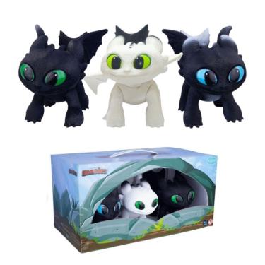 Imagem de Conjunto com 3 Bonecos Mini Dawn Dusk e Eclipse Dragões Como Treinar o Seu Dragão Miniatura Criança