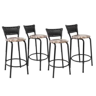 Imagem de Kit 4 Banquetas Para Bancada 60cm Preta Junco Preto Balcão Ilha Bistrô