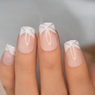 Imagem de Press on Nails iBeautying White French Silver Line semitransparente