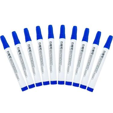 Imagem de GZBABY Canetas marcadoras de quadro branco, 10 peças, marcador apagável a seco de ponta fina, secagem rápida, fácil de limpar (azul)