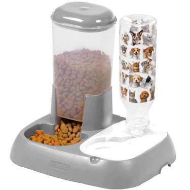 Imagem de Pote Duplo Automático Comida e Água para PETs Cão Gato Azul - Plasútil