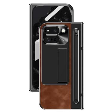 Imagem de LTLMYDAM Capa com suporte para Google Pixel 10 Pro Fold, capa protetora de tela de couro vintage com suporte de caneta dobradiça antiqueda, marrom, 10 Pro Fold
