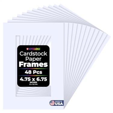 Imagem de Hygloss Pacote com 48 molduras de papel, porta-retratos de papelão branco, 12 x 17 cm, molduras de papel para decorar casamentos, aniversários, artesanato e decorações em sala de aula