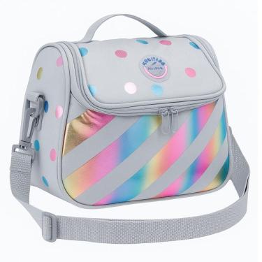 Imagem de Lancheira Tiracolo Escolar Académie Listras E Poá Holográfico - Tilibra