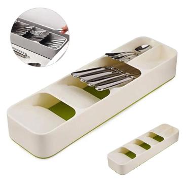 Imagem de Organizador De Gaveta Talheres Separação Garfo Faca Colher Branco