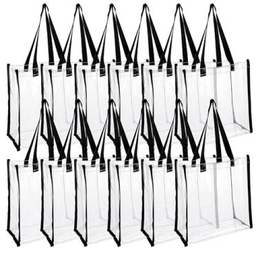 Imagem de Pacote com 12 bolsas transparentes aprovadas para estádios, bolsa de ombro de PVC transparente para mulheres, sacolas plásticas transparentes com alças para compras, trabalho, jogos esportivos, escola
