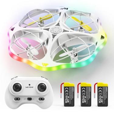 Imagem de WeFone Drones para crianças e adultos, quadricóptero WF15 RC luzes LED coloridas para voo noturno, giro de 360°, 3 velocidades ajustáveis, 3 baterias, tempo de voo de 21 minutos, rotação de alta