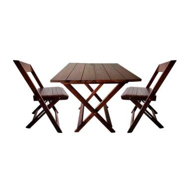 Imagem de Conjunto Mesa 2 Cadeiras Dobráveis Em Madeira Area Gourmet Imbuia