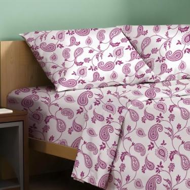 Imagem de TEXAS LINEN CO. Lençóis estampados 100% algodão orgânico tamanho solteiro - Conjunto de lençóis de percal de algodão orgânico de 3 peças (corredor), lençol de resfriamento para dormitório, roupa de