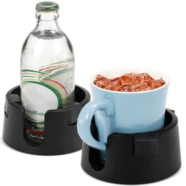 Imagem de Mezchi Suporte de copo antiderramamento, suporte de copo de mesa adesivo, suporte de plástico ajustável para bebidas para mesa, porta-copos sem tombamento para escritório, casa, mesa, preto