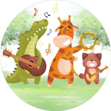 Imagem de Painel de Lona Redondo Animais Cantando e Tocando na Floresta - Fabrik