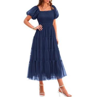 Imagem de Vestido feminino PRETTYGARDEN com blusa midi de tule 2025 azul marinho