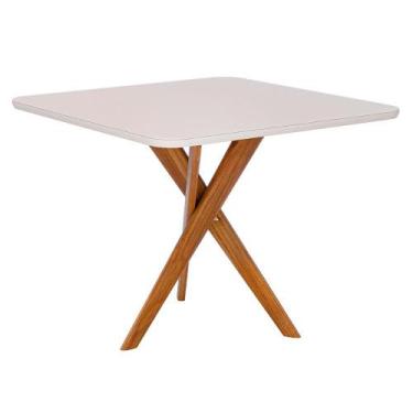 Imagem de Mesa Jantar Quadrada 0,95 x 0,95 Cacau Com Vidro Madeira/Off White - C
