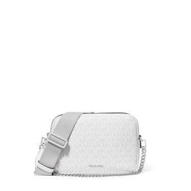 Imagem de Michael Kors Bryant Bolsa transversal média com zíper duplo para câmera, Branco óptico/Allum, One Size