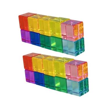 Imagem de Esquirla Conjunto de blocos de construção, arco-íris, acrílico, cubos, blocos, brinquedo sensorial, habilidades motoras finas, brinquedos educativos coloridos, 20 Unidades