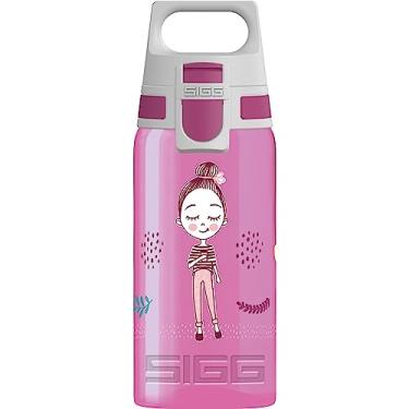 Imagem de SIGG Garrafa infantil VIVA ONE Girls Way (0,5 L), garrafa infantil sem poluentes com tampa à prova de vazamento, garrafa de água infantil com uso com uma mão