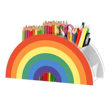 Imagem de Porta-lápis arco-íris acrílico para mesa, design fofo, armazenamento de mesa com 5 compartimentos, resistente a arranhões, transparente para decoração de escritório (cor)