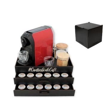 Imagem de BOXFAN Porta Capsulas Três Corações Preto Bandeja Cantinho do Café 2 Gavetas Organizador Porta Chá Caixinha Caixa Cha Bandeja Comoda Suporte 48 Cápsulas Apoio Cafeteira em Mdf