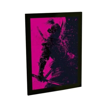 Imagem de Quadro Decorativo Anime Samurai Ilustração Rosa Duotone Decoração Poster Quarto Sala