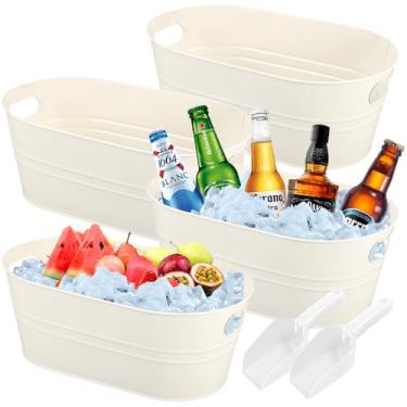 Imagem de Balde de gelo galvanizado branco de 4 peças de 3 galões grandes baldes de metal para festas, banheira de bebida de cerveja com colheres para coquetéis de champanhe, resfriamento de vinho para