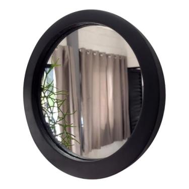 Imagem de Espelho Redondo Decorativo de Parede com Moldura Laqueada Cor:PRETO;Tamanho:15 CM