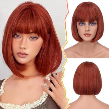 Imagem de Peruca BARSDAR Short Bob Copper Auburn 30 cm com franja sintética