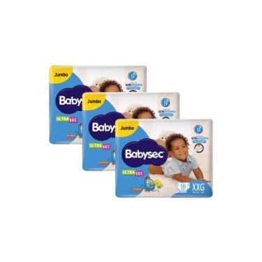 Imagem de Kit 3 Fralda Babysec Ultrasec Tamanho XXG Pacote Jumbo 16 Fraldas Desc