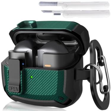 Imagem de KOREDA Capa compatível com Samsung Galaxy Buds 3 Pro e Galaxy Buds 3 (2024) com kit de limpeza, capa rígida protetora de TPU militar à prova de choque com trava segura para homens (verde)