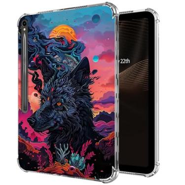 Imagem de Capa transparente para Samsung Galaxy Tab S9 FE 2023 (SM-X510/X516), antiamarelamento, transparente, à prova de choque, fina, leve, suporta carregamento sem fio para Samsung Tab S9 FE, A Black Wolf
