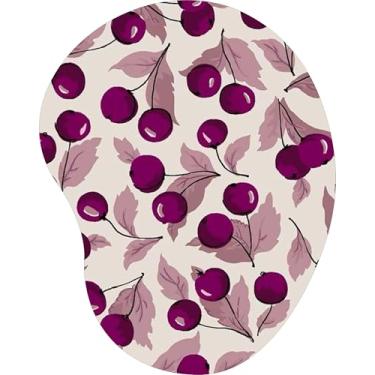 Imagem de Mouse Pad Ergonômico Gota Cerejas Vinho e Folhagem Lilás Fundo Claro
