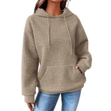 Imagem de Moletom com capuz feminino SHEWIN, moda outono 2024, waffle, cáqui, ta