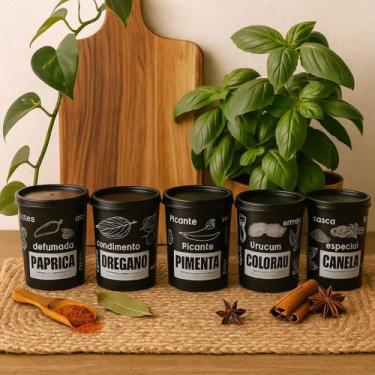 Imagem de Porta tempero condimento kit 5 potes plastico 200ml black multiuso org