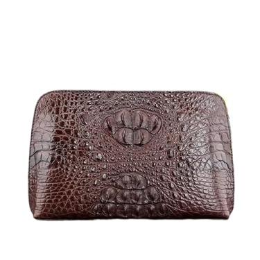 Imagem de Bolsa de mão masculina de couro de jacaré genuína, estilo casual, autêntica, couro de crocodilo, bolsa para cartão, Marrom, 30cm(Length) x 18cm(Height) x 7cm(Deep)