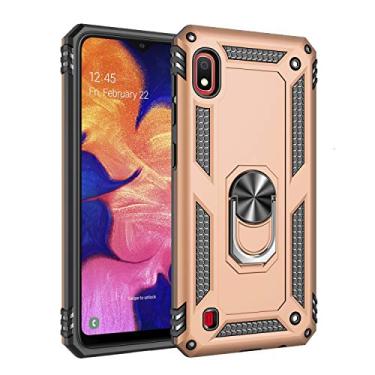 Imagem de SORAKA Capa para Samsung Galaxy A10 com suporte de anel capa protetora para Samsung Galaxy A10 capa traseira de policarbonato rígido com placa de metal para celular magnético suporte de carro dourado
