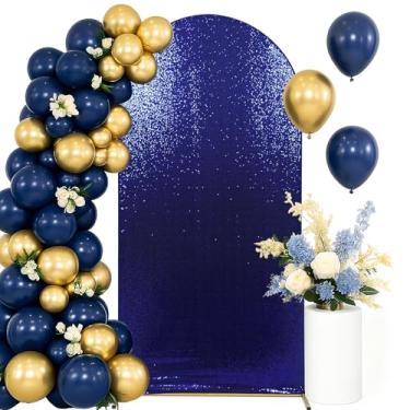 Imagem de Eternal Beauty Capa de fundo de arco de 2,5 m com lantejoulas azul marinho para festa de casamento, aniversário, flor, balão, suporte