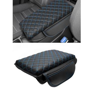 Imagem de SENSHINE Capa de console central de espessura de 3 cm para acessórios Honda CRV 2023 2024 2025 2026 capa de console central de couro protetor de braço com bolsos internos (ponto azul)