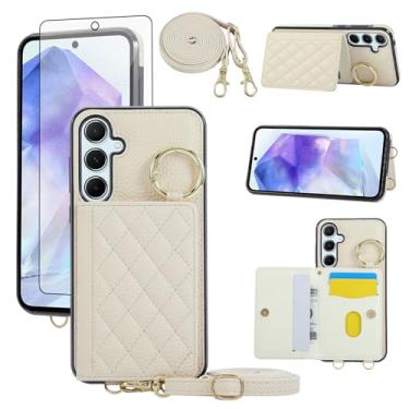 Imagem de Asuwish Capa para celular Samsung Galaxy A15 5G/4G capa carteira e protetor de tela de vidro temperado alça de ombro transversal anel fivela suporte suporte cartão celular para A 15 G5 15A mulheres