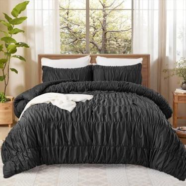 Imagem de Bedbay Conjunto de edredom queen franzido, 100% algodão, boêmio, preto, acolchoado, fofo, para quarto, 3 peças, vintage, com babados, decoração de quarto para todas as estações