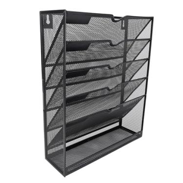 Imagem de Asixxsix Organizador de arquivos de parede, suporte para arquivos suspenso de malha metálica com 6 níveis, rack para pastas de documentos em papel para escritório doméstico