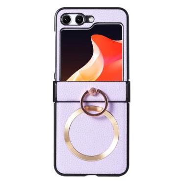 Imagem de Capa para Galaxy Z Flip5 com anel de couro rígido e suporte à prova de choque (para Galaxy Z Flip5/rosa)
