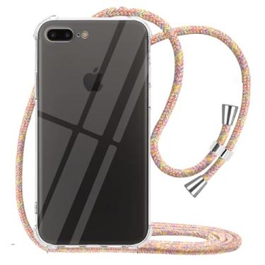 Imagem de YESPURE Capa transversal para iPhone 7 Plus, capa transversal para iPhone 8 Plus, capa macia de TPU transparente para iPhone 7Plus/capa para iPhone 8Plus com cordão de pescoço - amarelo arco-íris