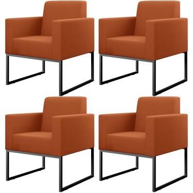 Imagem de Kit 04 Poltronas Decorativas Sala Base Fixa Metal Helô L02 Tecido Terracota - Lyam Decor