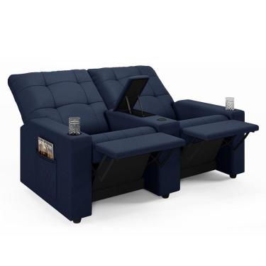 Imagem de Poltrona do Papai Reclinável Cinema 2 Lugares Manual Baú USB Haifa F05 Facto Azul - Lyam Decor