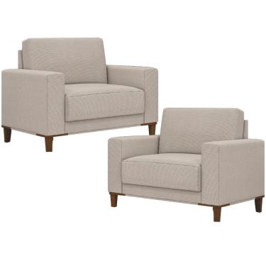 Imagem de Kit 02 Poltronas Decorativas Sala de Estar Living Pés Madeira Viso M03 Linho Cru - Lyam Decor