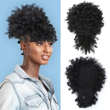 Imagem de Extensão de cabelo com rabo de cavalo Fayasu Afro Puff Kinky Curly 1B