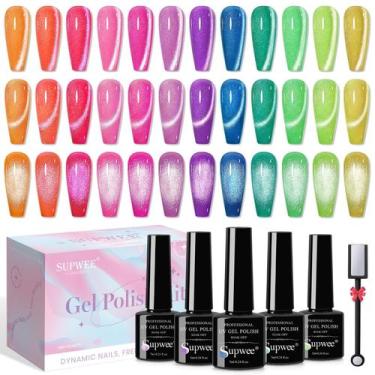 Imagem de Esmalte de unhas SUPWEE Cat Eye Gel 12 cores com ferramenta magnética
